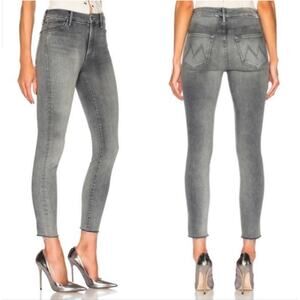 MOTHER High-Waisted Looker Ankle Fray Skinny Jeans Stretchy Gray Sz 29